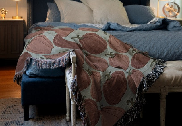 Modern Pumpkin Pattern Fall Woven Blanket