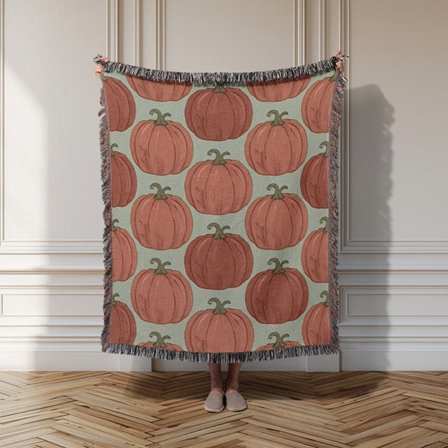 Modern Pumpkin Pattern Fall Woven Blanket
