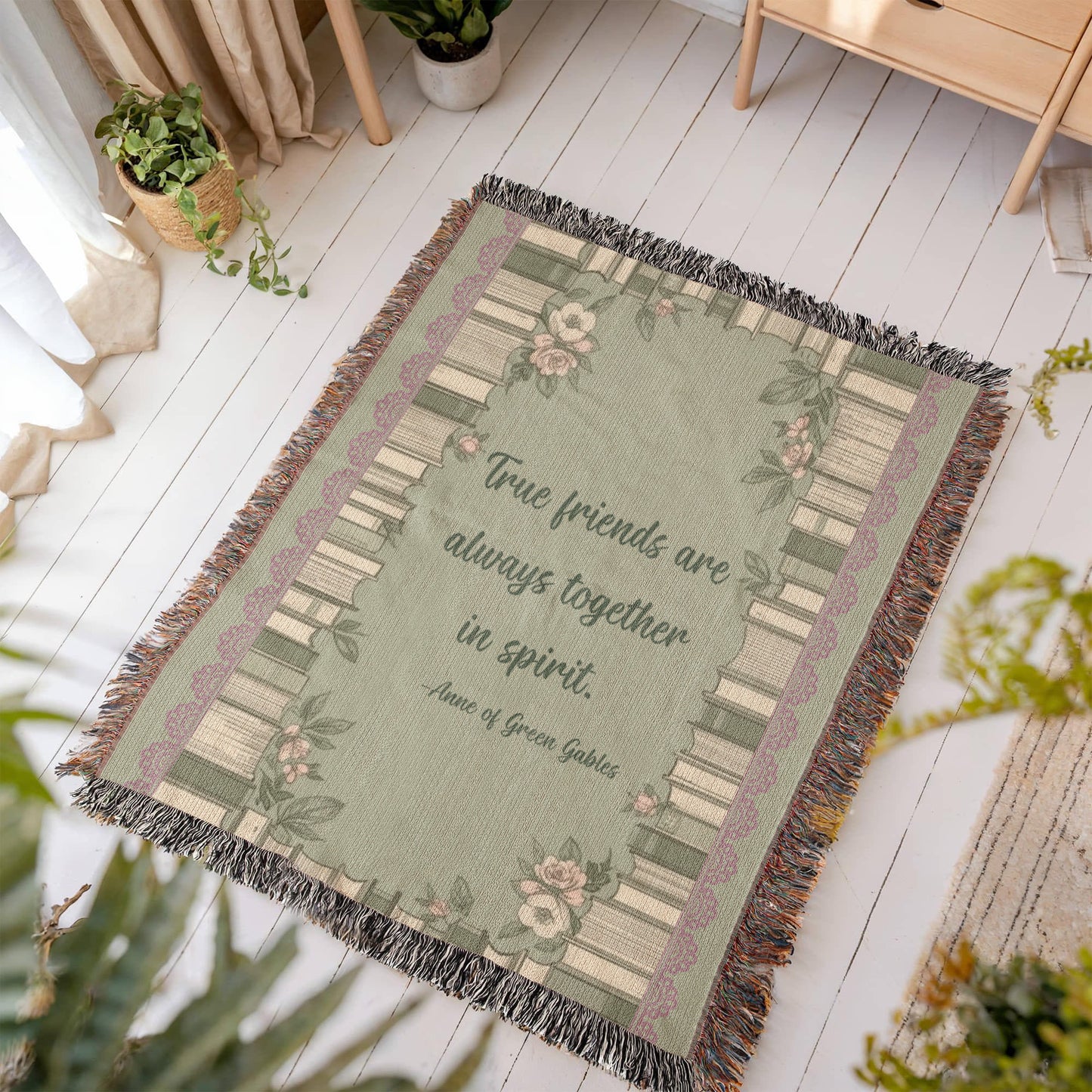 Green Personalized Bookend Border Blanket,