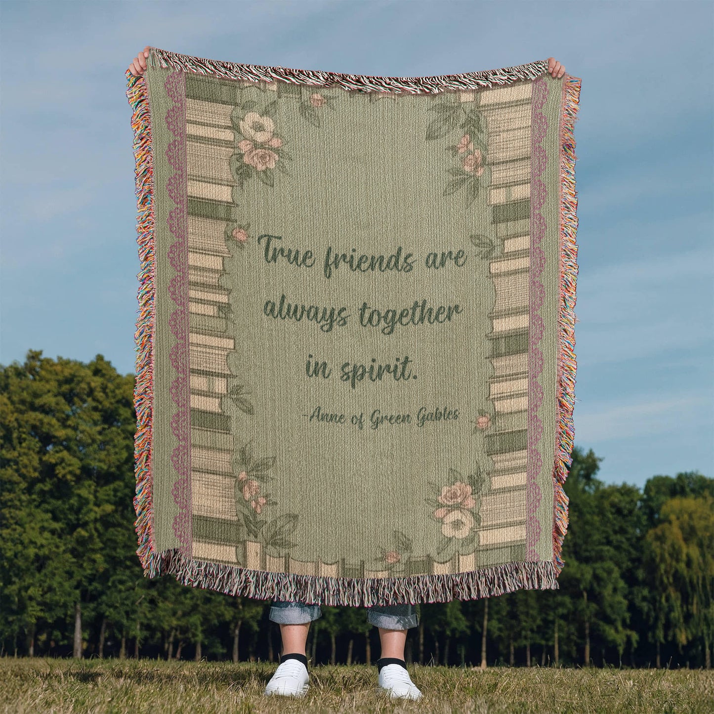 Green Personalized Bookend Border Blanket,