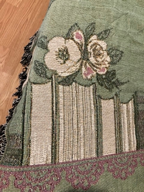 Sage Green Books and Flowers Personalized Blanket