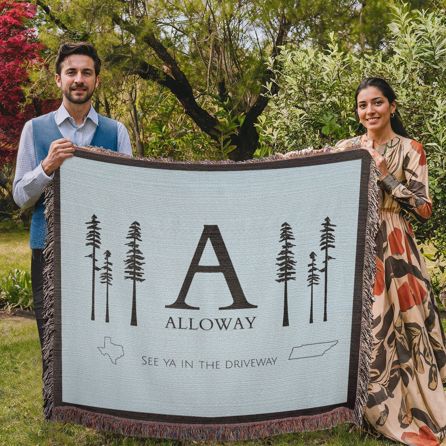 Monogram Pine Tree Blanket- personalized with state and name