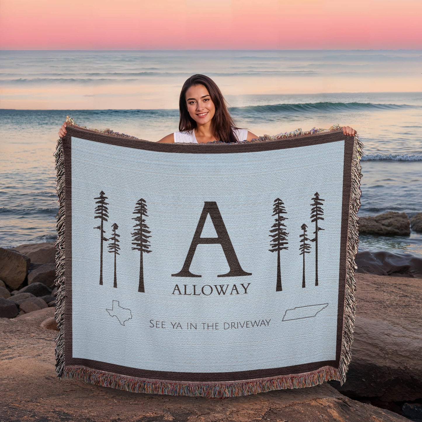 Monogram Pine Tree Blanket- personalized with state and name