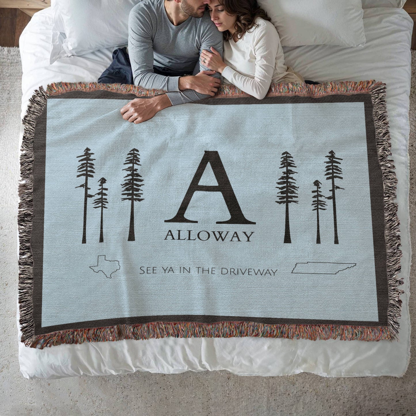 Monogram Pine Tree Blanket- personalized with state and name