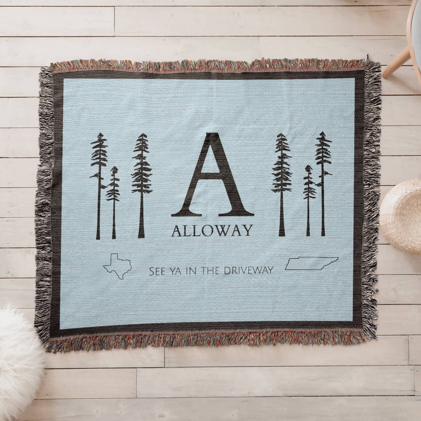 Monogram Pine Tree Blanket- personalized with state and name