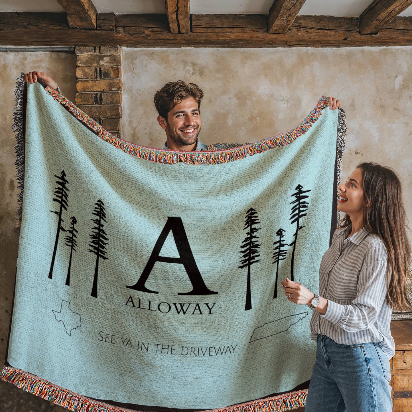 Monogram Pine Tree Blanket- personalized with state and name